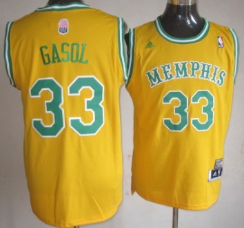 Memphis Grizzlies #33 Marc Gasol ABA Hardwood Classic Swingman Yellow Jersey - Zenithce