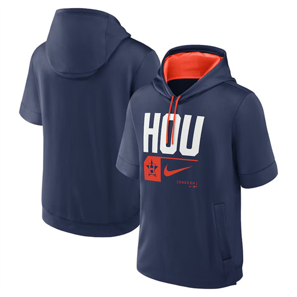 Houston Astros Navy Tri Code Lockup Short Sleeve Pullover Hoodie - Zenithce