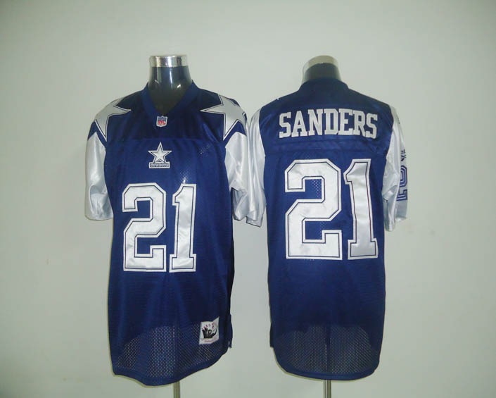 Mitchell Ness Cowboys #21 Deion Sanders Blue Stitched Throwback Jersey - Zenithce