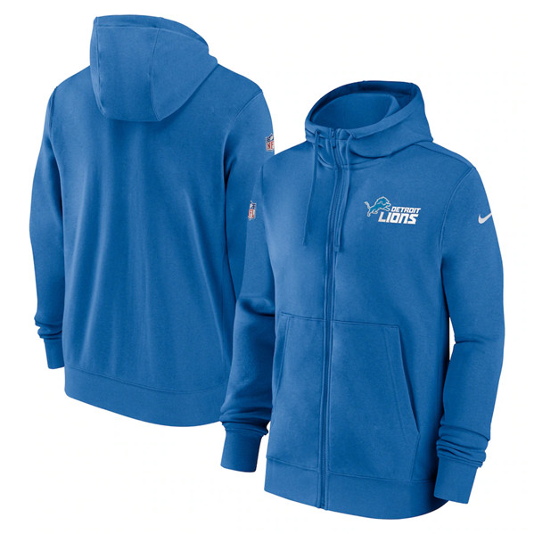Detroit Lions Blue Sideline Club Performance Full-Zip Hoodie - Zenithce