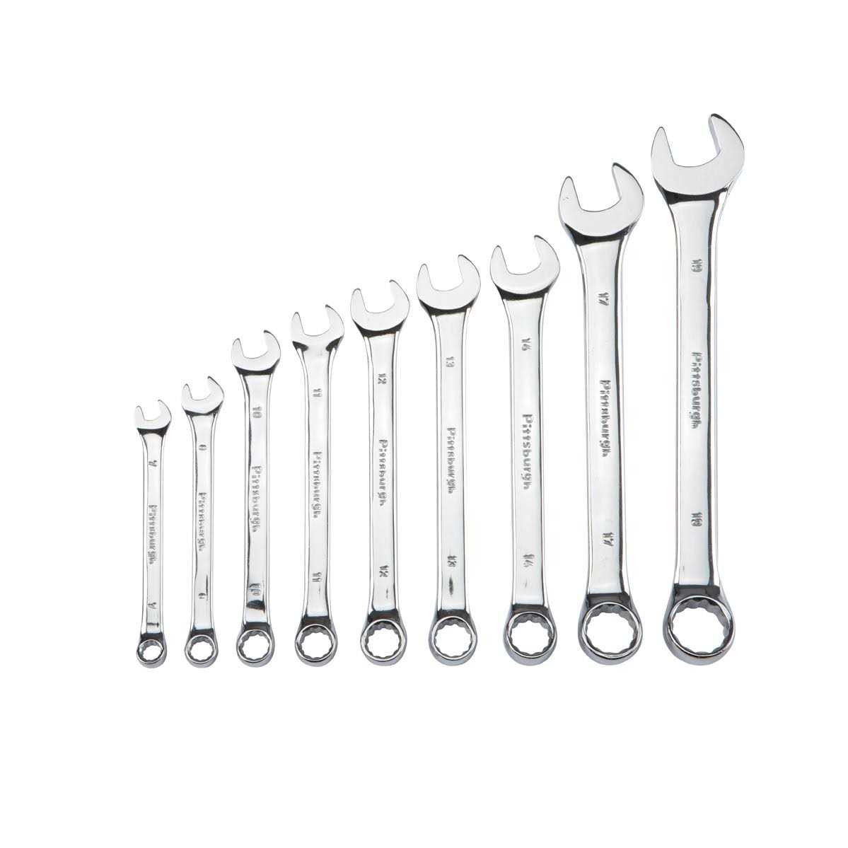 Pittsburgh 9 Pc Fully Polished SAE Combination Wrench Set - Zenithce