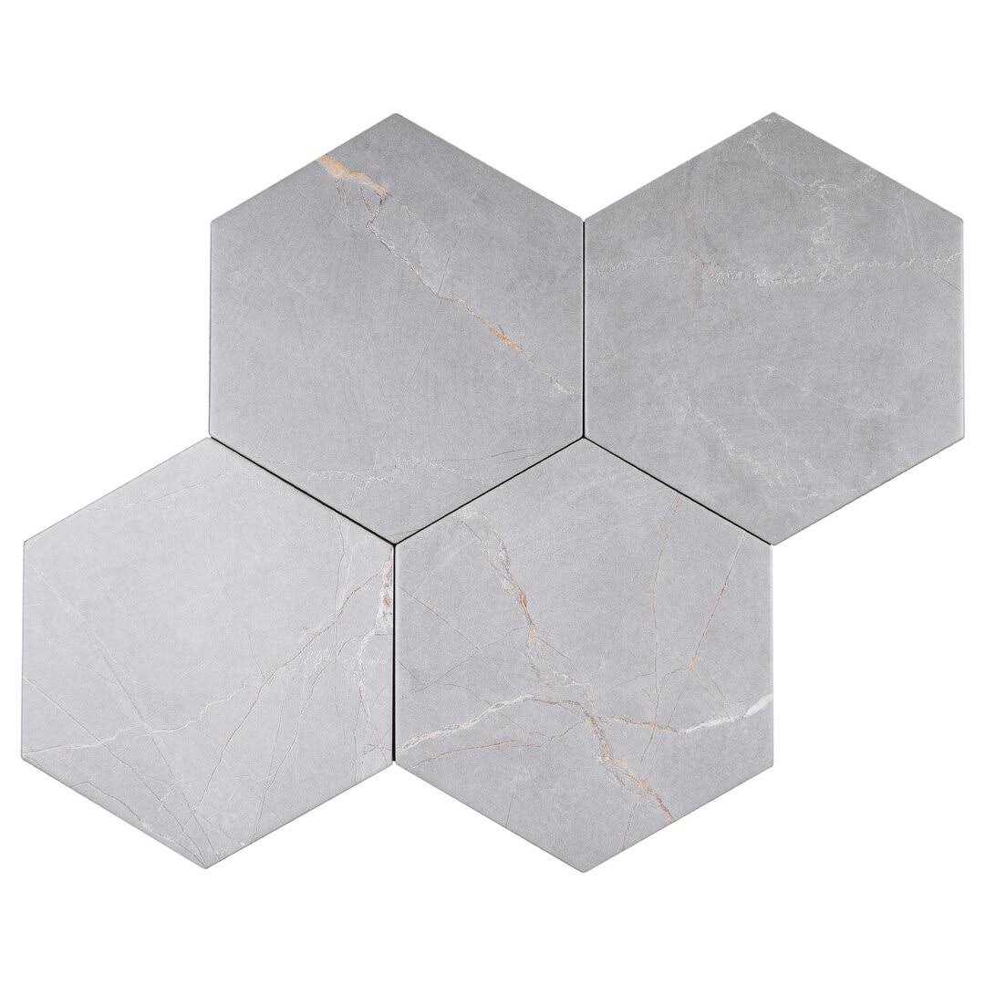MOLOVO Elegance Gray Hexagon 7.7 in. x 8.9 in. Matte Porcelain Marble look Floor and Wall Tile - Zenithce