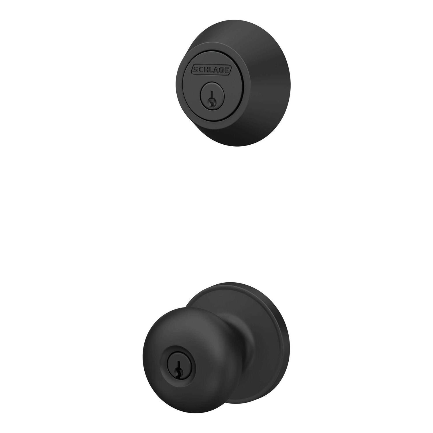 Home Front by Schlage Etchings-Crosbie Matte Black Single-Cylinder Deadbolt Keyed Entry Door Handleset with Crosbie Lever UH60 G ETG - Zenithce