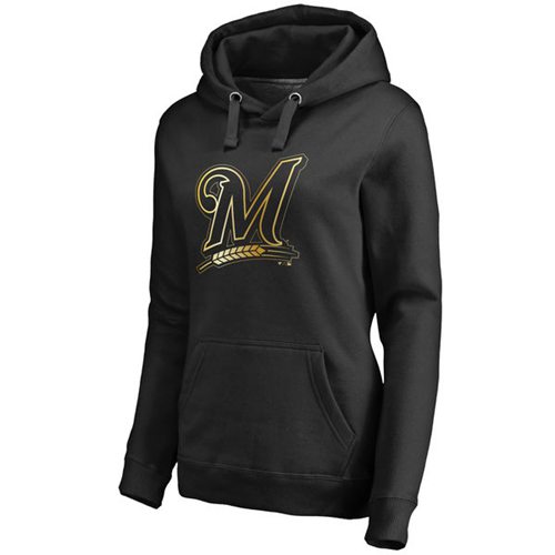 Women's Milwaukee Brewers Gold Collection Pullover Hoodie Black - Zenithce