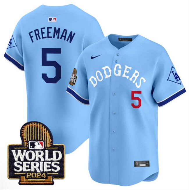 Los Angeles Dodgers #5 Freddie Freeman Blue With 2024 World Series Patch Vapor Premier Limited Stitched Jersey - Zenithce