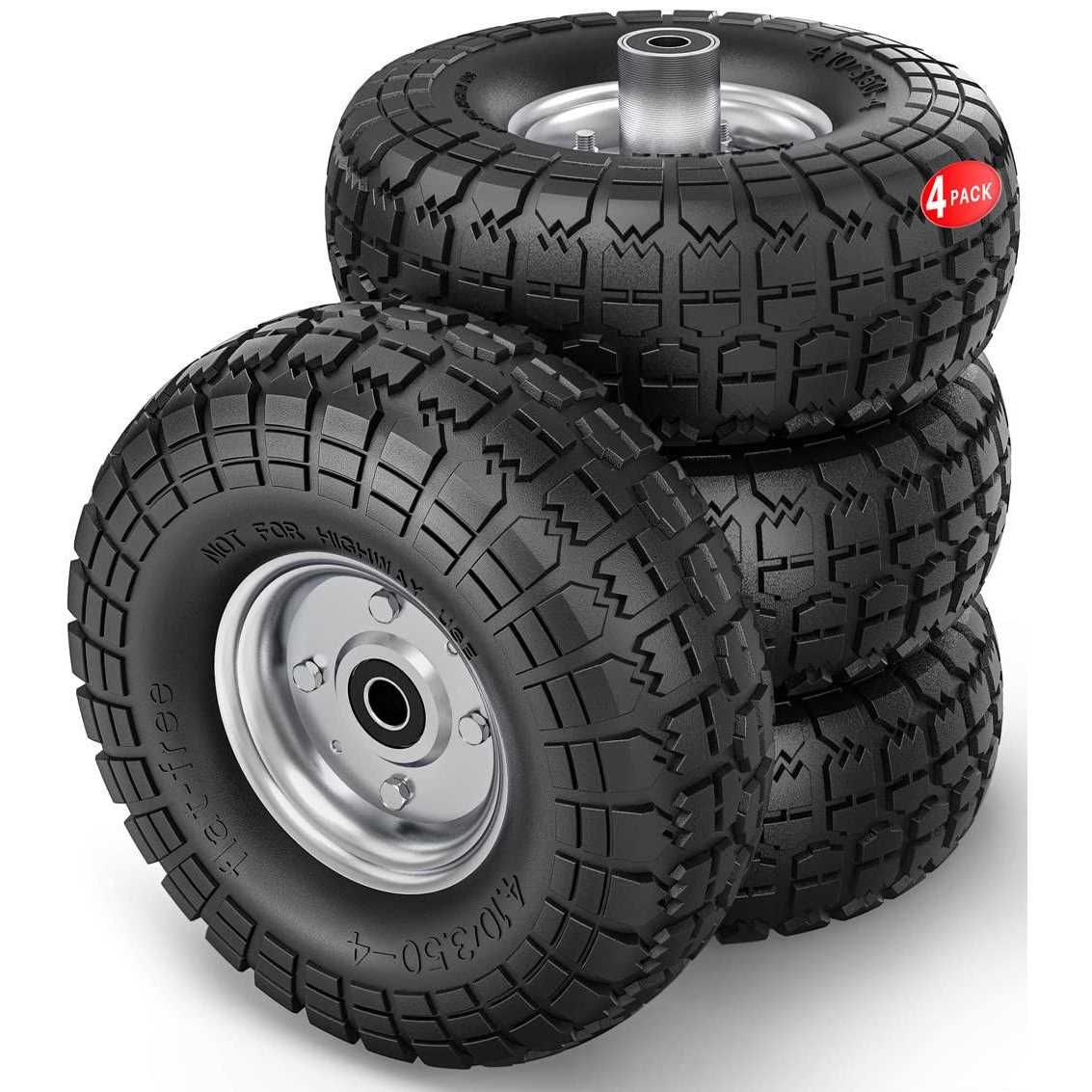Winisok 4.10/3.50-4 Tire Wheels Flat Free 10 Heavy Duty Solid Replacement Tire With 5/8” Bearings For Wagon/wheelbarrow/hand Truck/Generators - Zenithce
