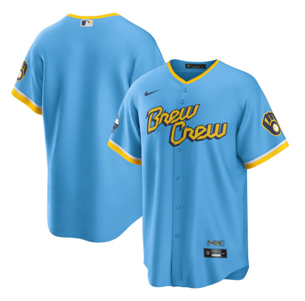 Milwaukee Brewers Blank Powder Blue 2022 City Connect Cool Base Stitched Jersey - Zenithce
