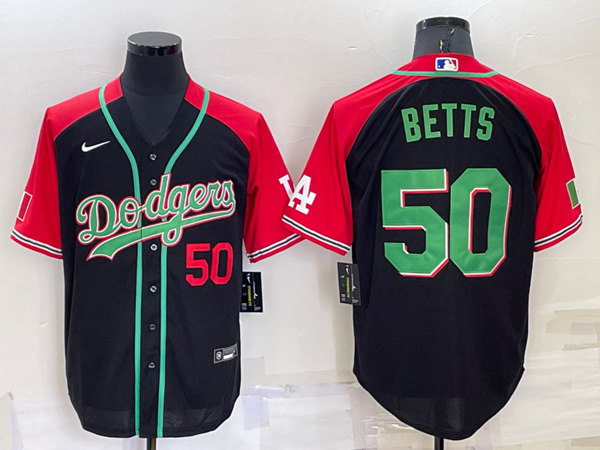 Los Angeles Dodgers #50 Mookie Betts Red Black Cool Base Stitched Baseball Jersey - Zenithce