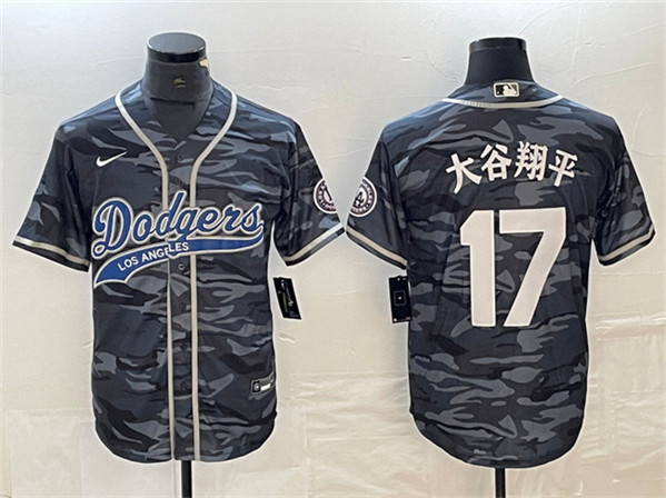 Los Angeles Dodgers #17 大谷翔平 Gray Camo Cool Base With Patch Stitched Jersey - Zenithce