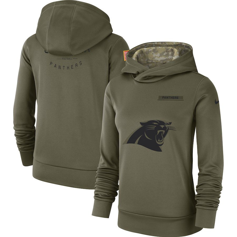 Women's Carolina Panthers  Olive Salute to Service Team Logo Performance   Pullover NFL Hoodie - Zenithce