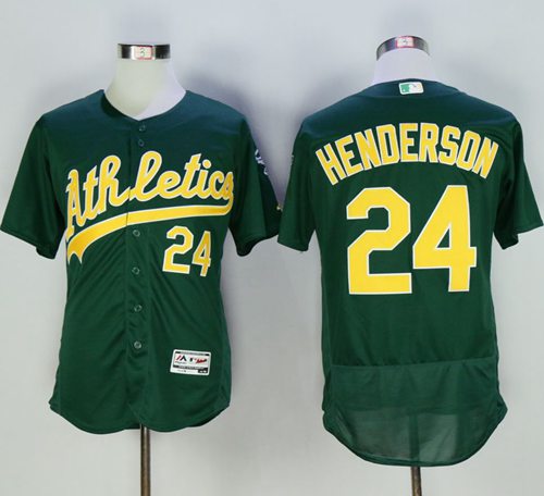 Athletics #24 Rickey Henderson Green Flexbase Authentic Collection Cooperstown Stitched Jersey - Zenithce
