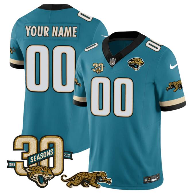 Jacksonville Jaguars Custom Teal F.U.S.E With 30th Seasons Patch Vapor Limited Stitched Jersey - Zenithce