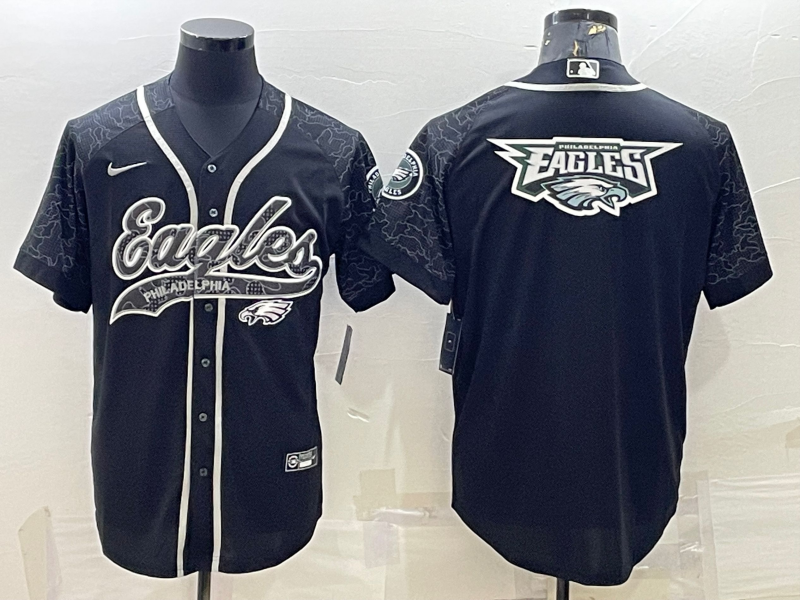 Philadelphia Eagles Black Reflective Team Big Logo With Patch Cool Base Stitched Baseball Jersey - Zenithce