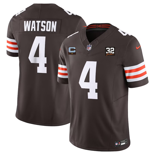 Cleveland Browns #4 Deshaun Watson Brown 2023 F.U.S.E. With 1-Star C Patch And Jim Brown Memorial Patch Vapor Untouchable Limited Stitched Jersey - Zenithce
