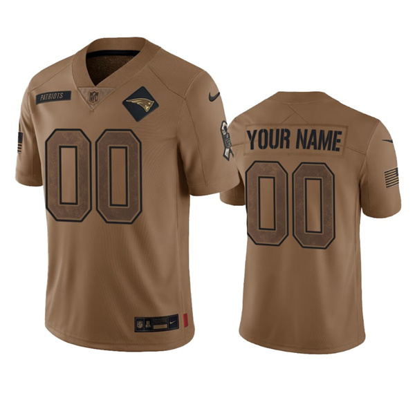 New England Patriots Custom 2023 Brown Salute To Setvice Limited Stitched Jersey - Zenithce