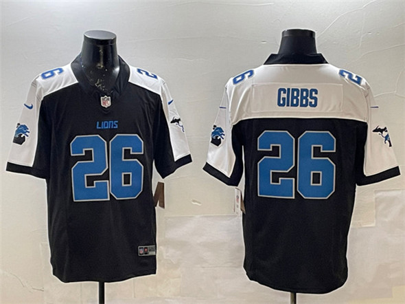 Detroit Lions #26 Jahmyr Gibbs Black White F.U.S.E. 2024 Michigan Patch Vapor Limited Stitched Jersey - Zenithce