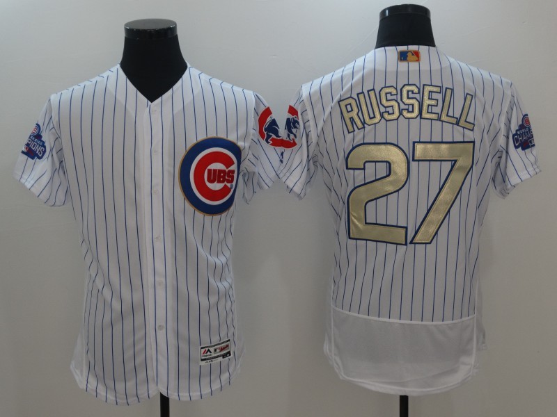 Chicago Cubs #27 Addison Russell Majestic White 2017 Gold Program FlexBase Player Stitched Jersey - Zenithce