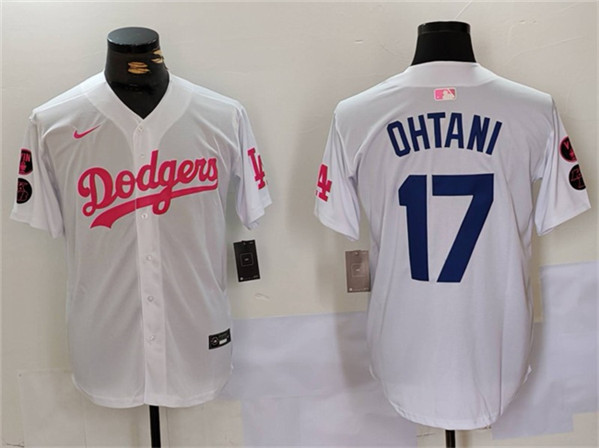 Los Angeles Dodgers #17 Shohei Ohtani White Pink Vin Kobe Patch Stitched Jersey - Zenithce