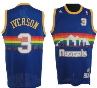 Denver Nuggets #3 Allen Iverson Blue Rainbow Swingman Throwback Jersey - Zenithce