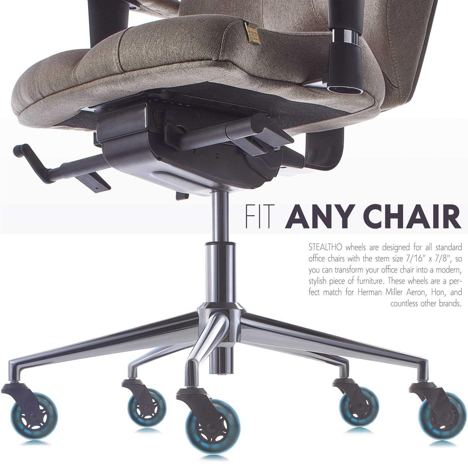 Stealtho Patented Replacement Office Chair Caster Wheels Set of 5 - Zenithce
