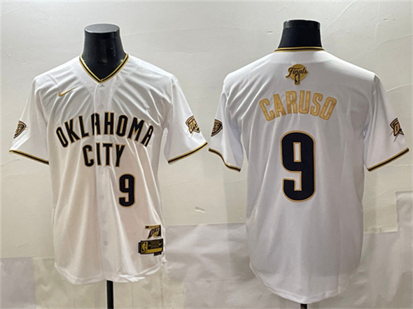 Oklahoma City Thunder #9 Alex Caruso White Gold 2025 Finals Vapor Stitched Baseball Jersey - Zenithce