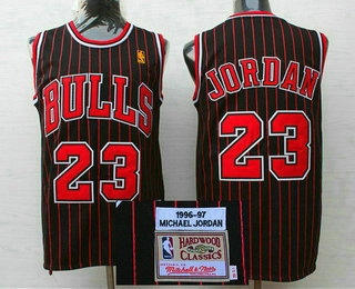 Chicago Bulls #23 Michael Jordan 1996-97 Black Pinstripe Hardwood Classics Soul Swingman Throwback Jersey - Zenithce