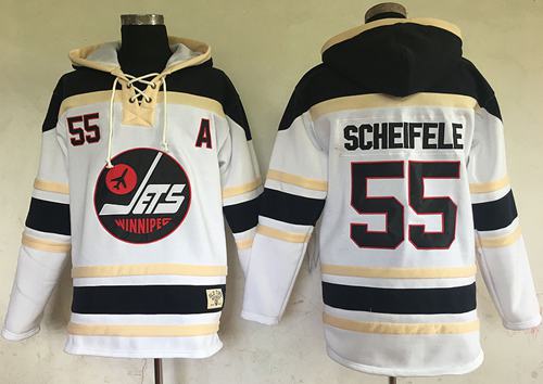 Jets #55 Mark Scheifele White Sawyer Hooded Sweatshirt Stitched Jersey - Zenithce