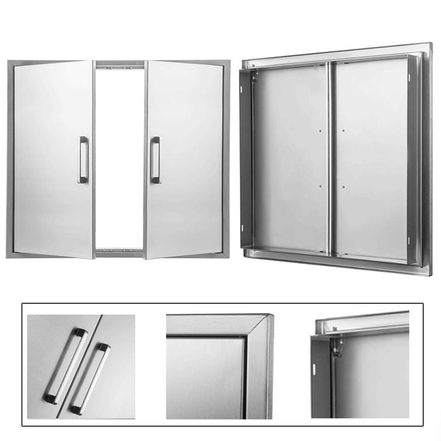 Outdoor Kitchen Doors Stainless Steel Double Access Door,Flush Mount for Outdoor Kitchen and BBQ Island - Zenithce