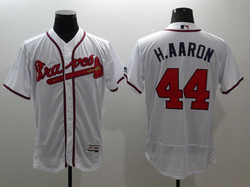 Braves #44 Hank Aaron White Flexbase Authentic Collection Stitched Jersey - Zenithce