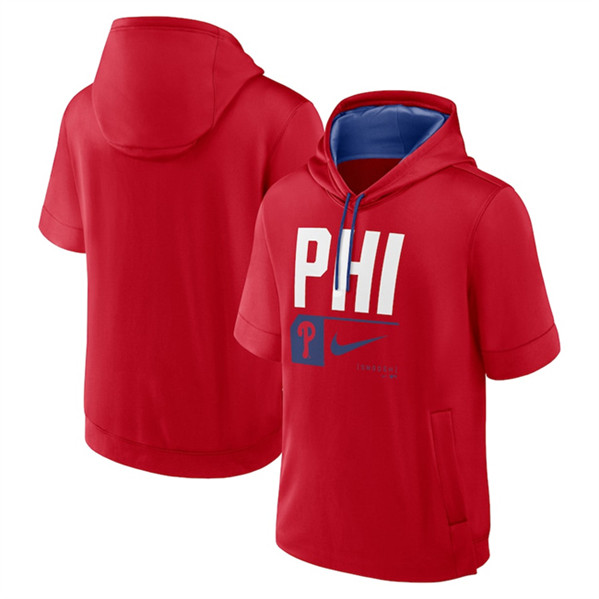 Philadelphia Phillies Red Tri Code Lockup Short Sleeve Pullover Hoodie - Zenithce