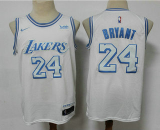 Los Angeles Lakers #24 Kobe Bryant White NEW 2021 City Edition Stitched Jersey With NEW Sponsor Logo - Zenithce