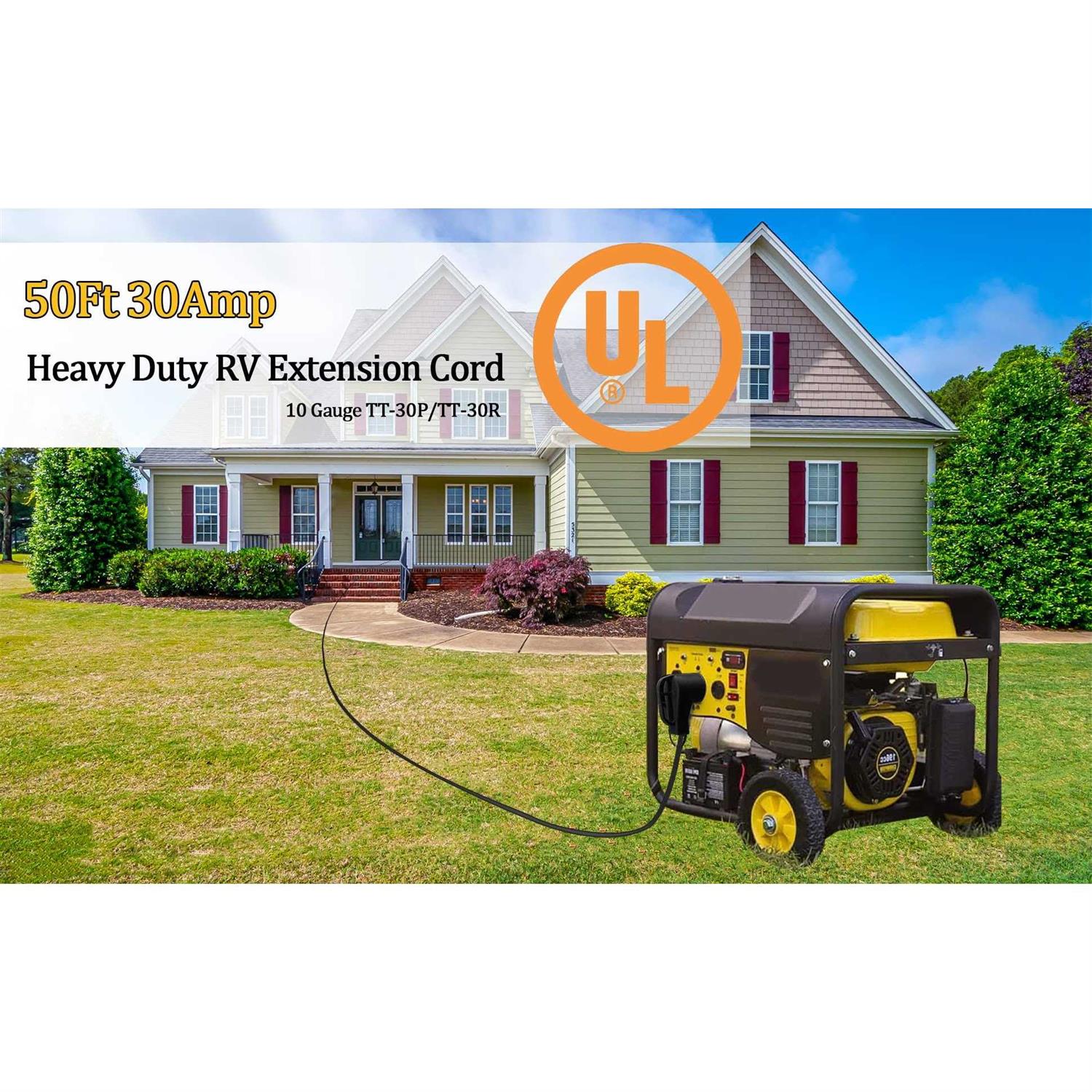 S7 50 Amp Generator Extension Cord STW + Power Cord N14-50P & SS2-50R & CS6364 Twist Lock - Zenithce