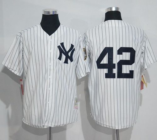 Mitchell And Ness Yankees #42 Mariano Rivera White Strip Throwback Stitched Jersey - Zenithce