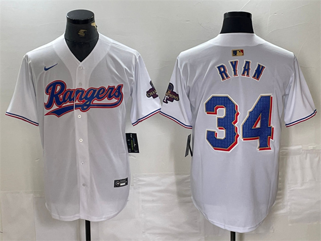 Texas Rangers #34 Nolan Ryan White Gold Cool Base Stitched Jersey - Zenithce