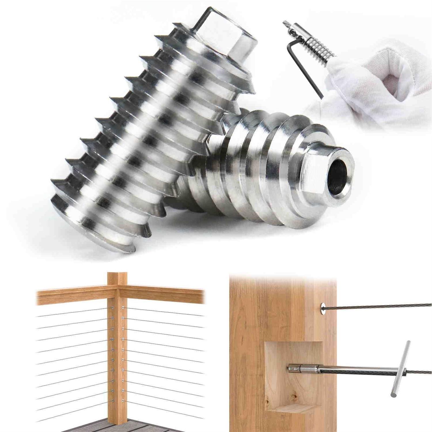 Muzata 1/8 Invisible Cable Railing Kit Lag Screw Cable Genie Tensioner Hidden T316 Stainless Steel for 4×4 6×6 8×8 Wood Posts Deck - Zenithce