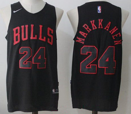 Chicago Bulls #24 Lauri Markkanen All Black 2017-2018 Swingman Stitched Jersey - Zenithce