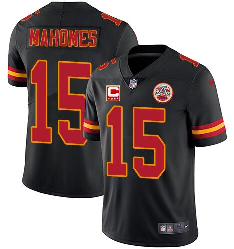 Kansas City Chiefs #15 Patrick Mahomes Black With C Patch Limited Stitched Jersey - Zenithce