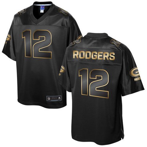 Packers #12 Aaron Rodgers Pro Line Black Gold Collection Stitched Game Nike Jersey - Zenithce