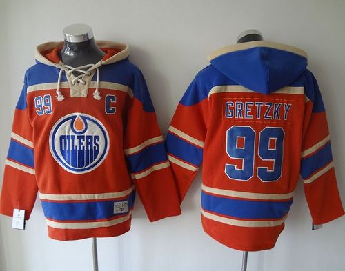 Oilers #99 Wayne Gretzky Orange Sawyer Hooded Sweatshirt Stitched Jersey - Zenithce
