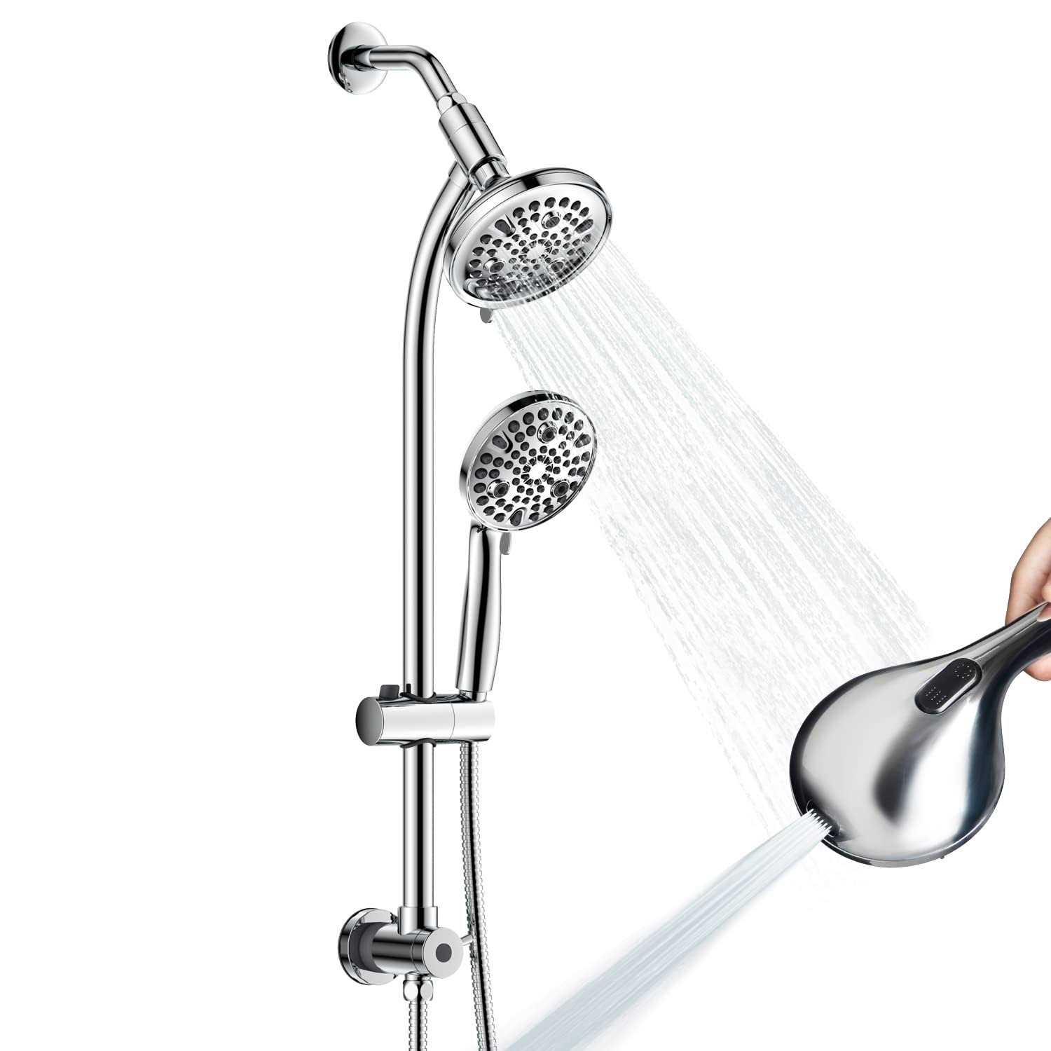 egretshower High Pressure Handheld/Rain 82-mode 3-way Shower Head Combo with 25.75 Adjustable Drill-free Stainless Steel Slide Bar - Zenithce