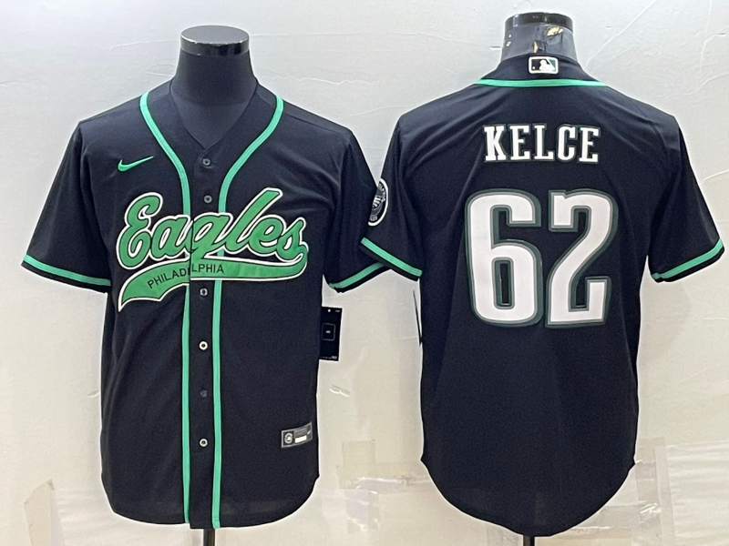 Philadelphia Eagles #62 Jason Kelce Black With Patch Cool Base Stitched Baseball Jersey - Zenithce