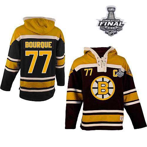 Bruins Stanley Cup Finals Patch #77 Ray Bourque Black Sawyer Hooded Sweatshirt Stitched Jersey - Zenithce