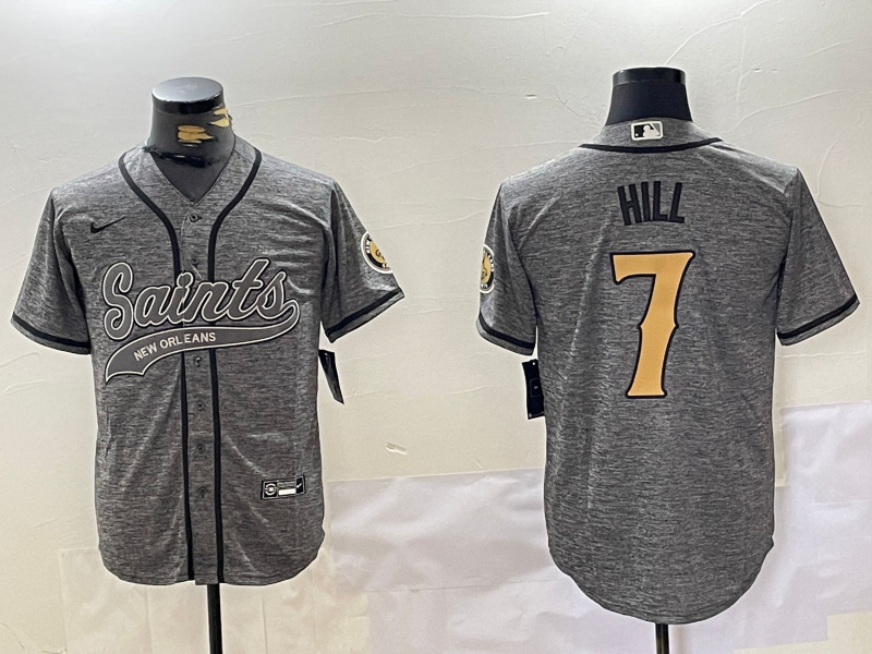 New Orleans Saints #7 Taysom Hill Gray With Patch Cool Base Stitched Jersey - Zenithce