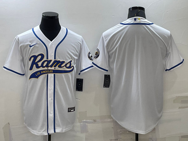Los Angeles Rams Blank White With Patch Cool Base Stitched Baseball Jersey - Zenithce