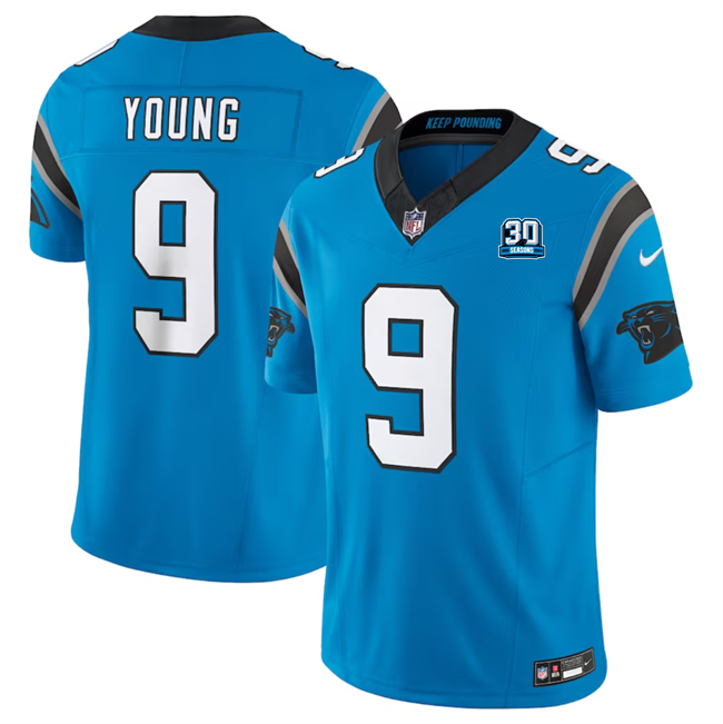 Carolina Panthers #9 Bryce Young Blue 2024 30th Anniversary Patch F.U.S.E. Vapor Limited Stitched Jersey - Zenithce