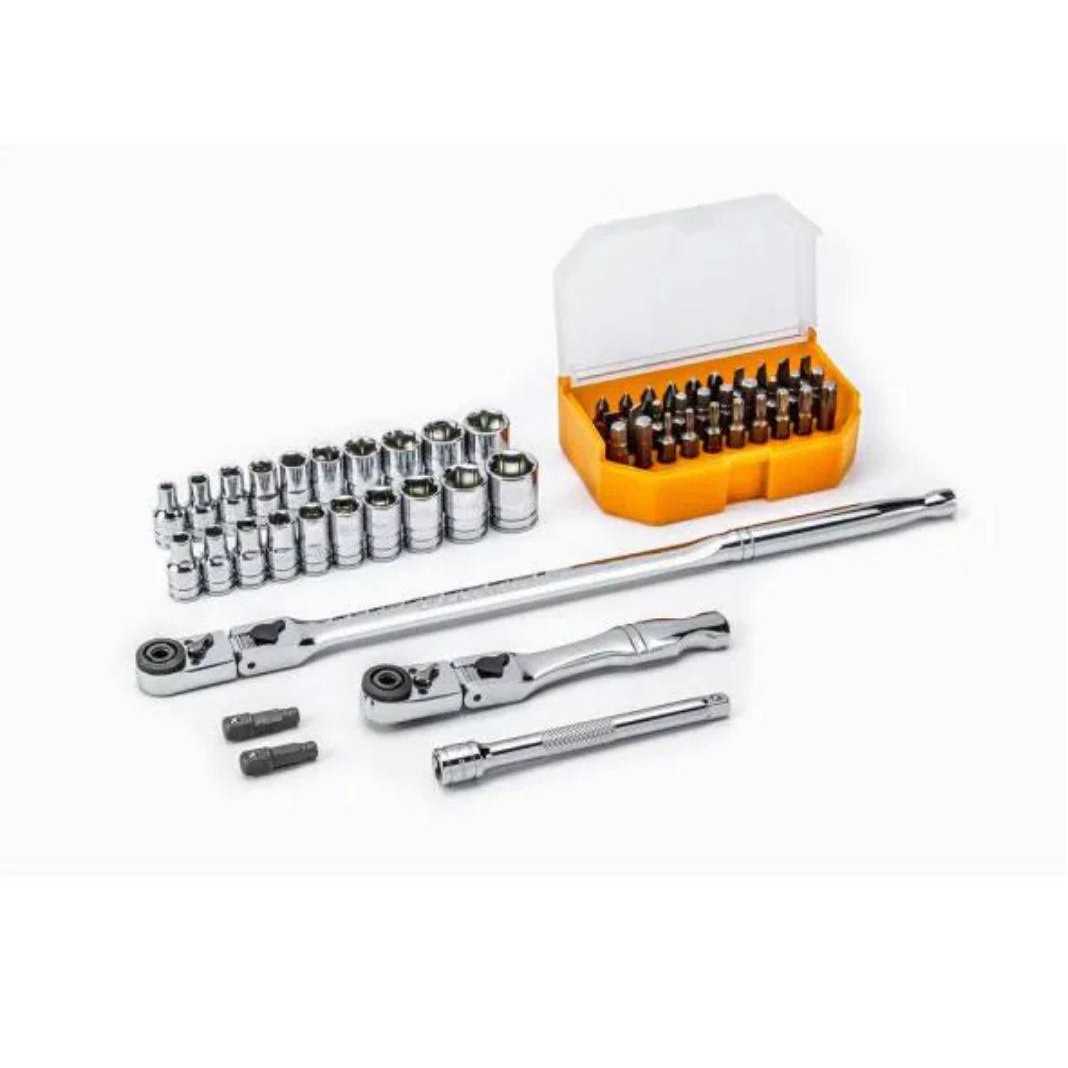 GEARWRENCH 1/4 in. and 3/8 in. Drive 90-Tooth Standard and Deep SAE/Metric Mechanics Tool Set in 3-Drawer Storage Box - Zenithce