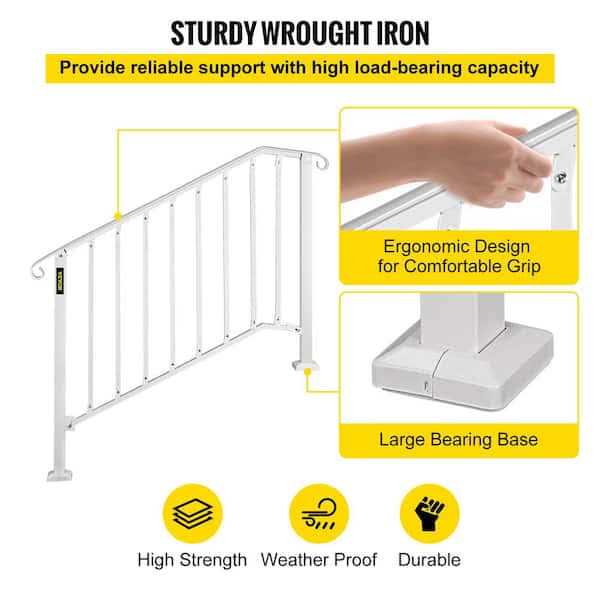 VEVOR 3 ft. Handrails for Outdoor Steps Fit 3 or 4 Steps Outdoor Stair Railing Wrought Iron Handrail with baluster LTFS3H4BBSTL00001V0 - Zenithce