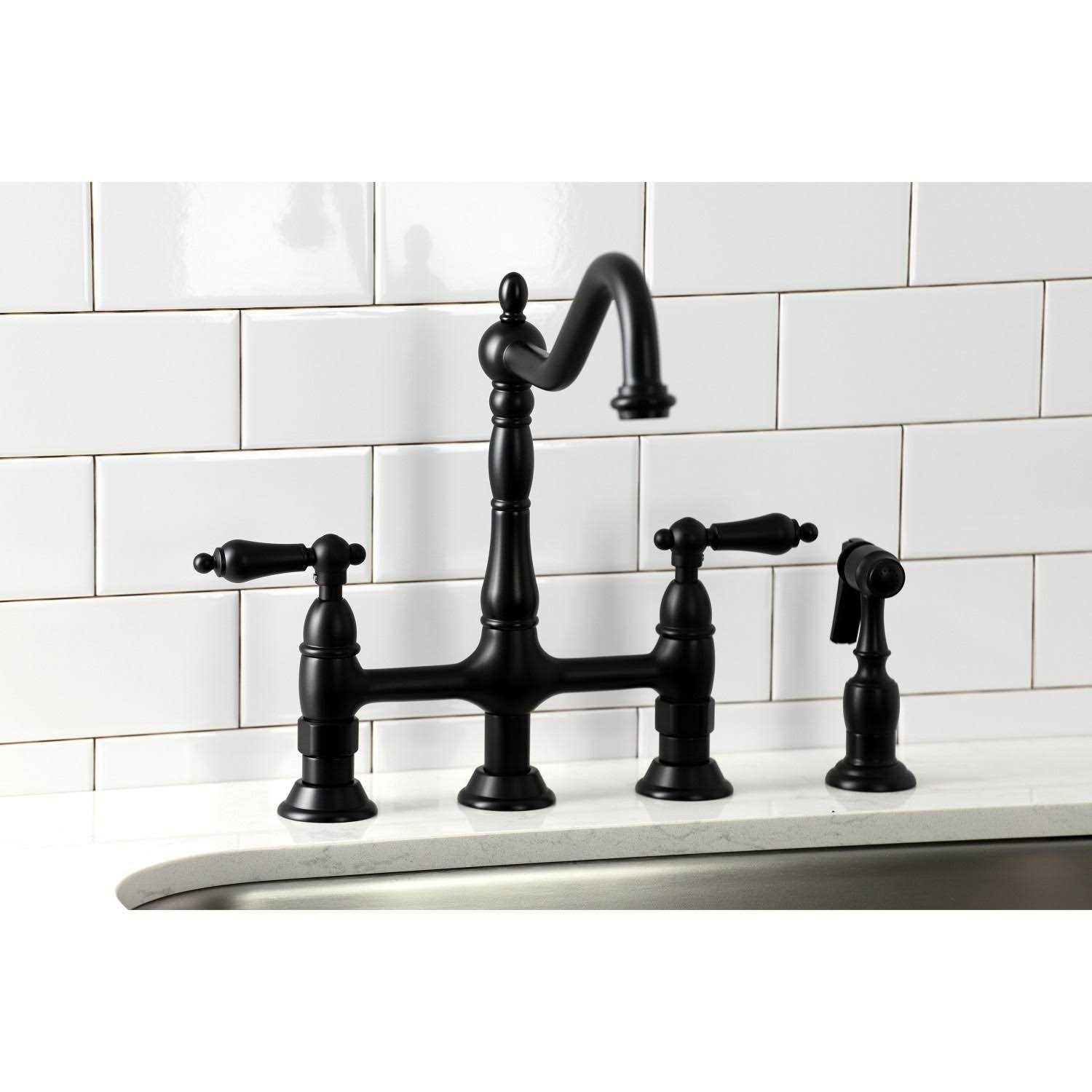 Kingston Brass Heritage Bridge Kitchen Faucet with Brass Sprayer KS1278PXBS - Zenithce