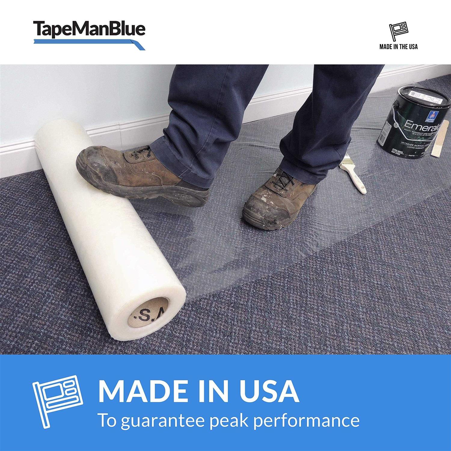 TapeManBlue Carpet Protection Film 200′ Roll. Made in The USA! Easy Unwind, Clean Removal, Strong and Durable Carpet Protector - Zenithce