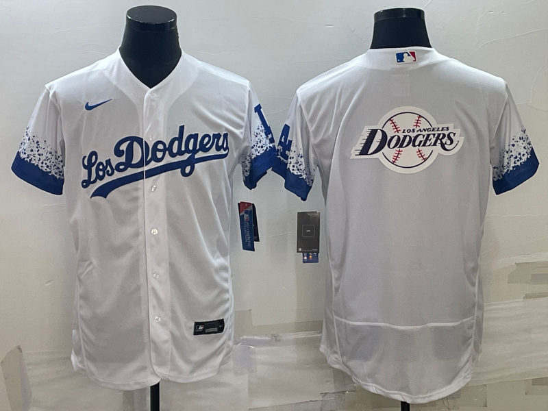 Los Angeles Dodgers White Team Big Logo Flex Base Stitched Jersey - Zenithce